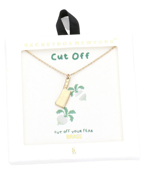 Load image into Gallery viewer, Secret Box Brass Metal Cleaver Knife Pendant Necklace by Madeline Love
