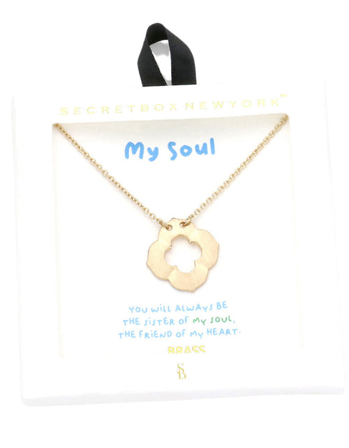 Load image into Gallery viewer, Secret Box Brass Metal Quatrefoil Pendant Necklace by Madeline Love
