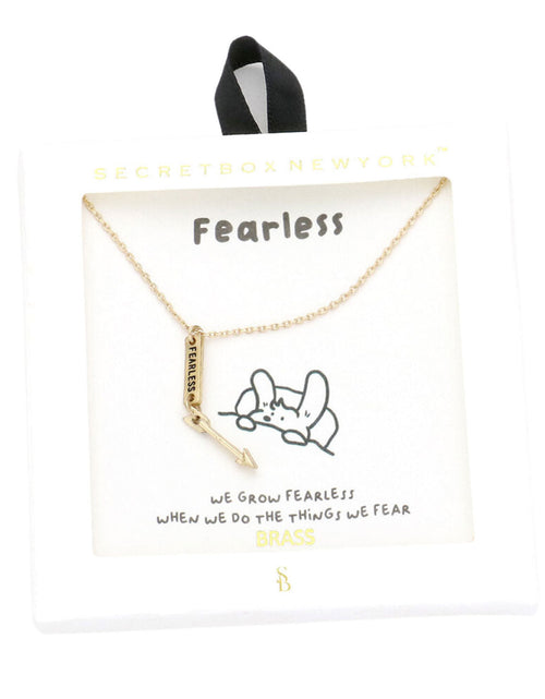 Load image into Gallery viewer, Secret Box Fearless Brass Metal Arrow Message Pendant Necklace by Madeline Love
