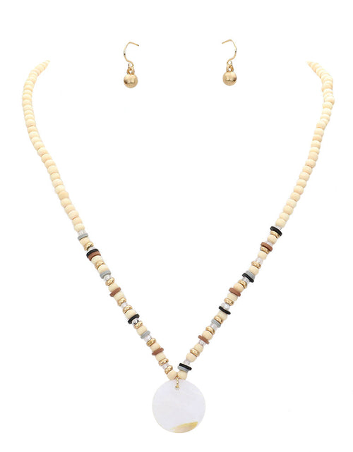 Load image into Gallery viewer, Wood Heishi Beaded Abalone Pendant Necklace by Madeline Love
