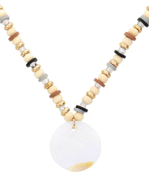 Load image into Gallery viewer, Wood Heishi Beaded Abalone Pendant Necklace by Madeline Love
