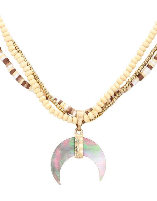 Load image into Gallery viewer, Wood Heishi Beaded Pendant Triple Layered Pendant Necklace by Madeline Love
