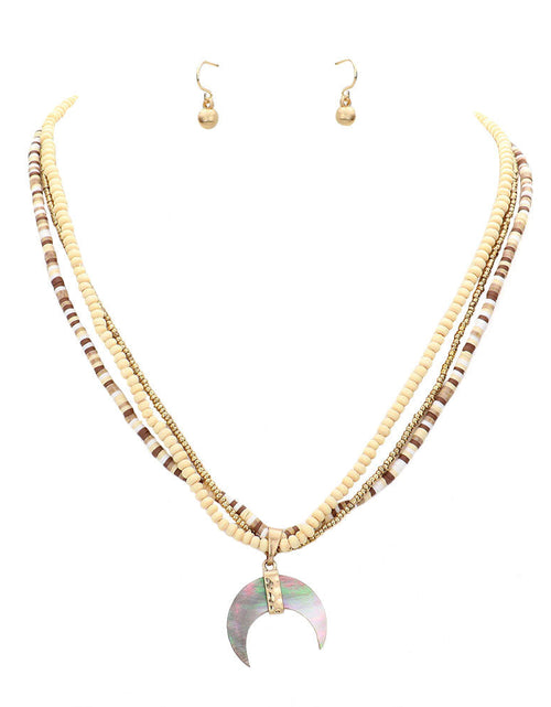 Load image into Gallery viewer, Wood Heishi Beaded Pendant Triple Layered Pendant Necklace by Madeline Love
