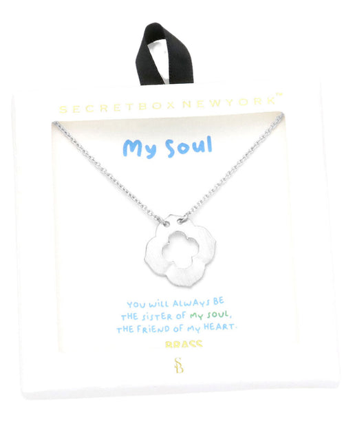 Load image into Gallery viewer, Secret Box Brass Metal Quatrefoil Pendant Necklace by Madeline Love
