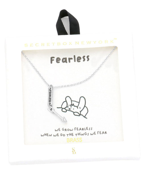 Load image into Gallery viewer, Secret Box Fearless Brass Metal Arrow Message Pendant Necklace by Madeline Love
