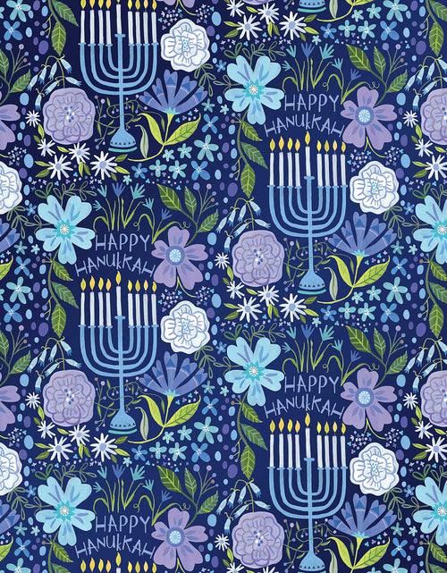 Load image into Gallery viewer, Floral Menorah Hanukkah Gift Wrap by Present Paper
