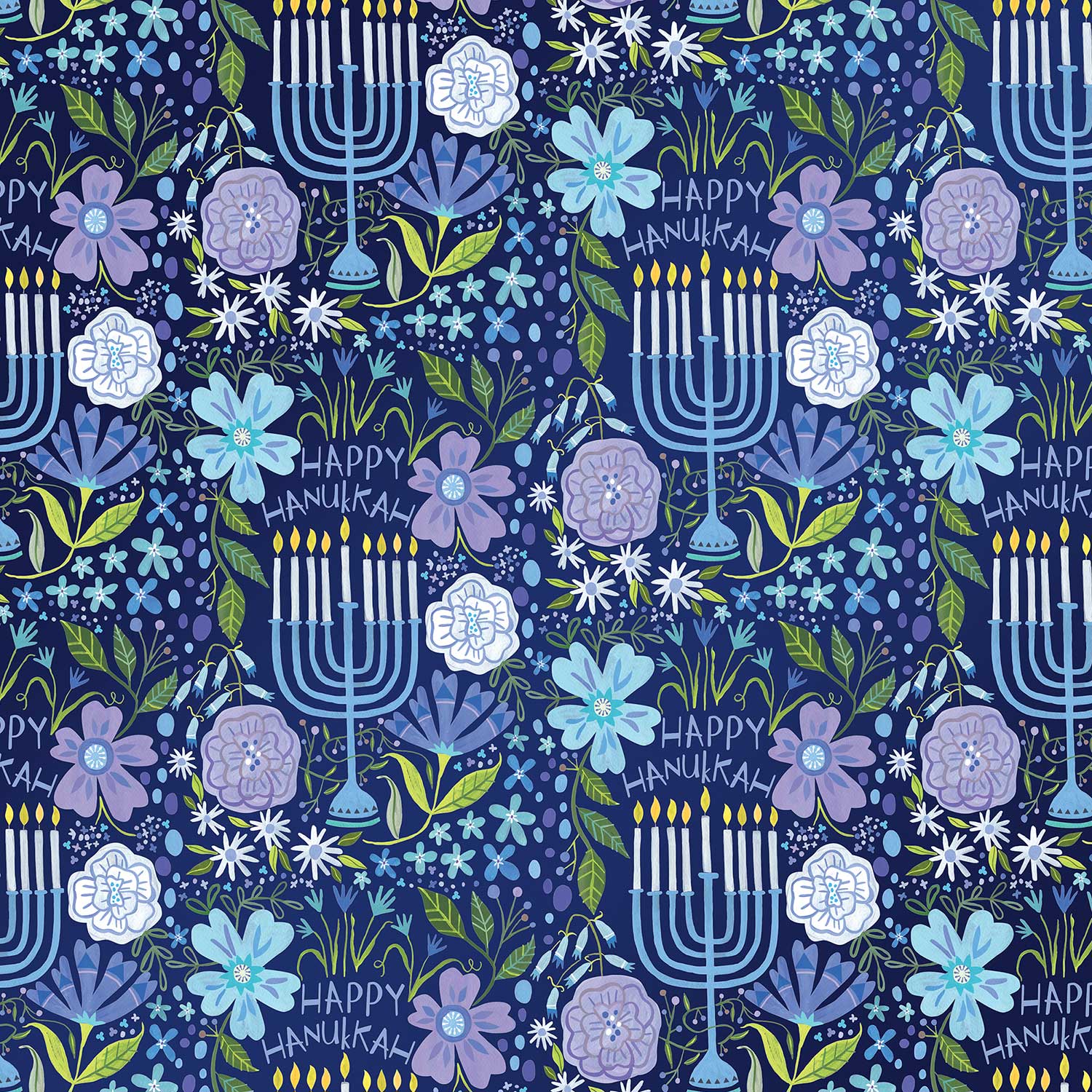 Floral Menorah Hanukkah Gift Wrap by Present Paper
