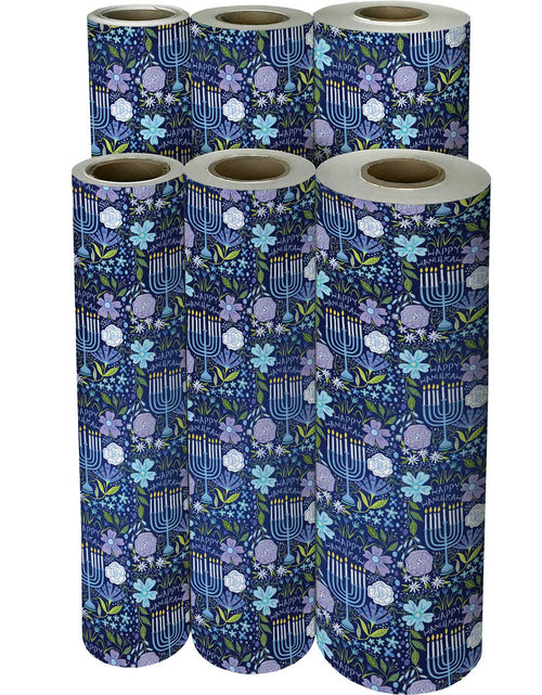 Load image into Gallery viewer, Floral Menorah Hanukkah Gift Wrap by Present Paper
