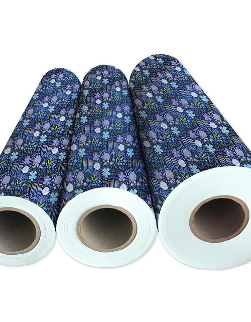 Load image into Gallery viewer, Floral Menorah Hanukkah Gift Wrap by Present Paper
