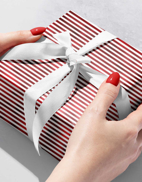 Load image into Gallery viewer, Red &amp; White Stripe Christmas Gift Wrap by Present Paper
