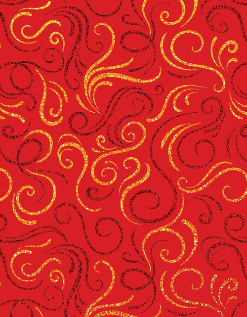 Load image into Gallery viewer, Red Gold Swirls Holographic Christmas Gift Wrap by Present Paper
