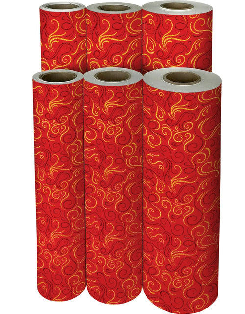 Load image into Gallery viewer, Red Gold Swirls Holographic Christmas Gift Wrap by Present Paper
