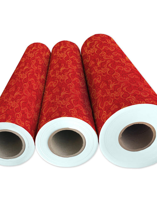 Load image into Gallery viewer, Red Gold Swirls Holographic Christmas Gift Wrap by Present Paper
