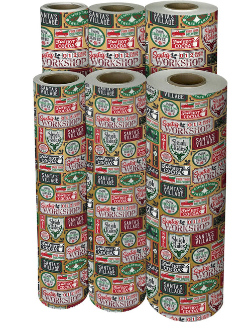 Load image into Gallery viewer, Santa Signs Gold Christmas Gift Wrap by Present Paper
