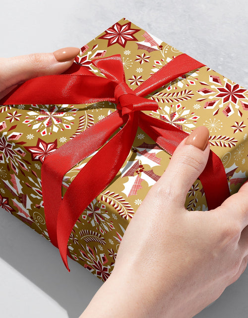 Load image into Gallery viewer, Merriment Gold Christmas Gift Wrap by Present Paper

