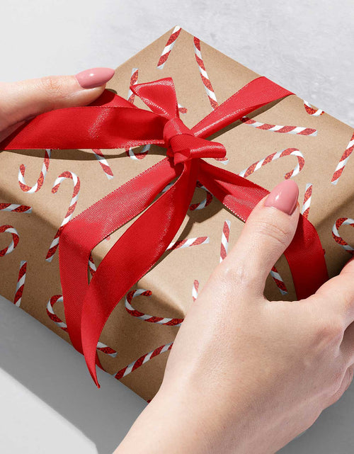 Load image into Gallery viewer, Kraft Candy Cane Christmas Gift Wrap by Present Paper
