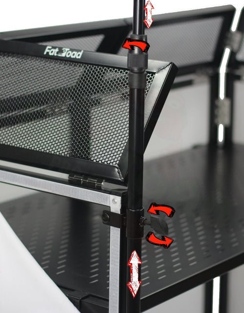 Load image into Gallery viewer, DJ Booth Tabletop With 8FT Lighting Truss Stand Package by FAT TOAD - Foldable Panel Portable Stage Platform Facade Scrim Cover, Video Light Display by GeekStands.com
