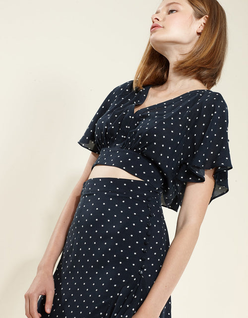 Load image into Gallery viewer, Women's Cape Sleeve V-Neck Crop Blouse In Navy by Shop at Konus
