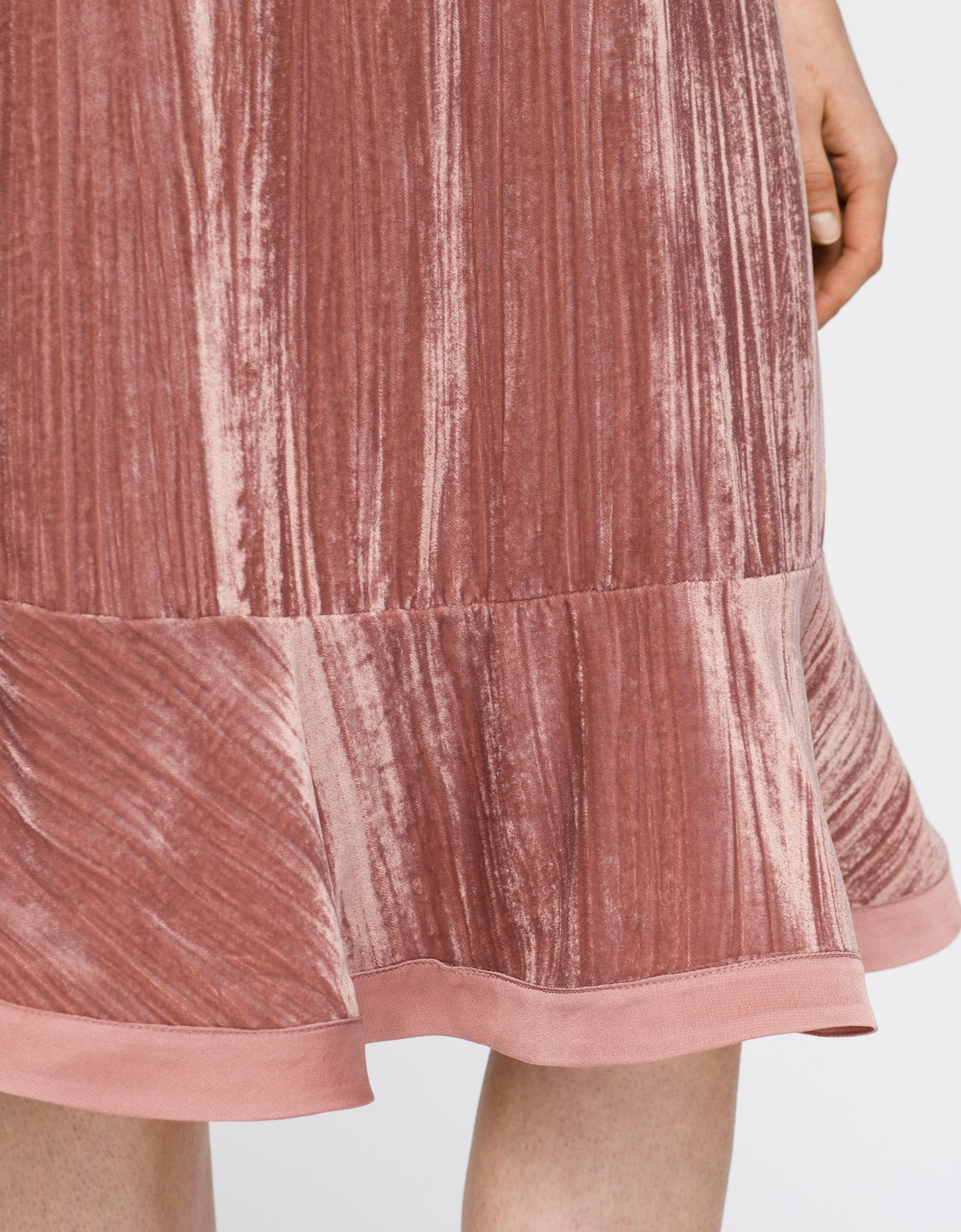 Women's Velvet Spaghetti Strap Ruffle Hem Midi Dress In Rogue by Shop at Konus