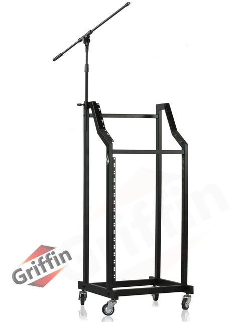 Load image into Gallery viewer, GRIFFIN Rack Mount Cart Stand &amp; Top Mixer Platform 25U - Rolling Music Studio Booth Case Holder by GeekStands.com
