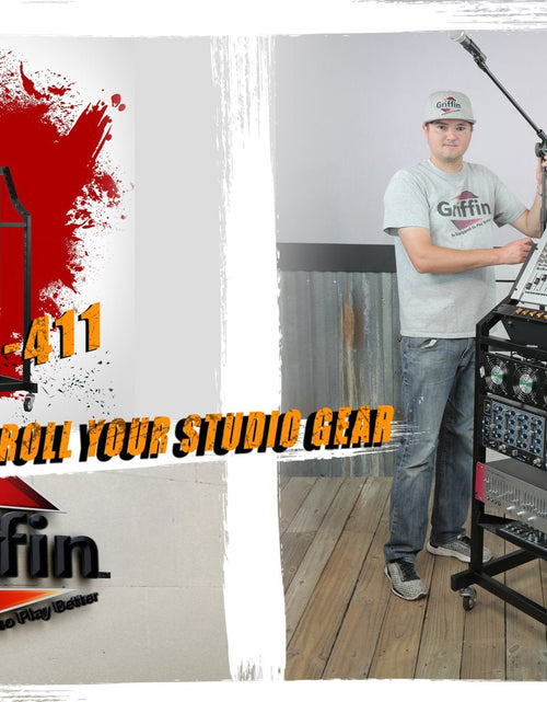 Load image into Gallery viewer, GRIFFIN Rack Mount Cart Stand &amp; Top Mixer Platform 25U - Rolling Music Studio Booth Case Holder by GeekStands.com
