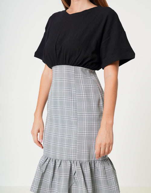 Load image into Gallery viewer, Glen Plaid Mermaid Dress in Black by Shop at Konus
