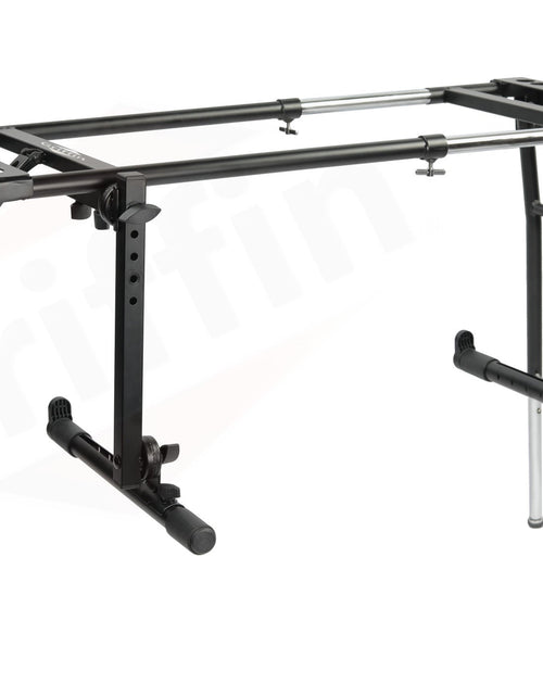 Load image into Gallery viewer, GRIFFIN 2-Tier DJ Coffin Workstation Stand - Double Table Top Keyboard &amp; Laptop Holder - Duel Level Digital Piano Rack Mount Platform for Studio Mixer by GeekStands.com
