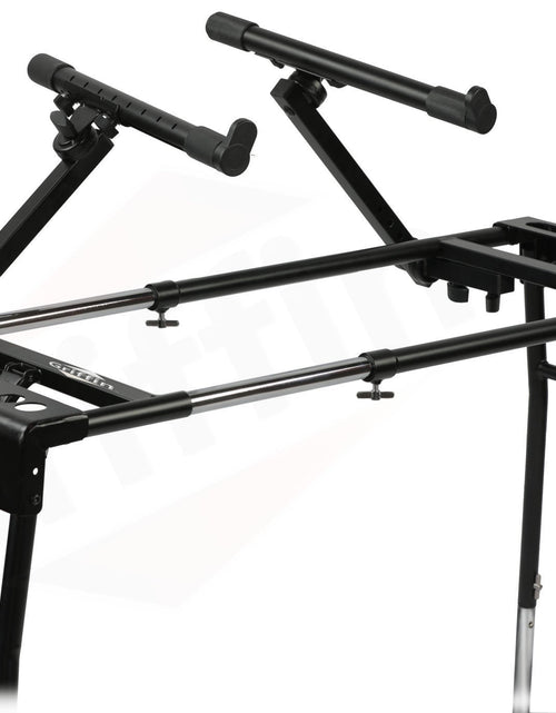 Load image into Gallery viewer, GRIFFIN 2-Tier DJ Coffin Workstation Stand - Double Table Top Keyboard &amp; Laptop Holder - Duel Level Digital Piano Rack Mount Platform for Studio Mixer by GeekStands.com
