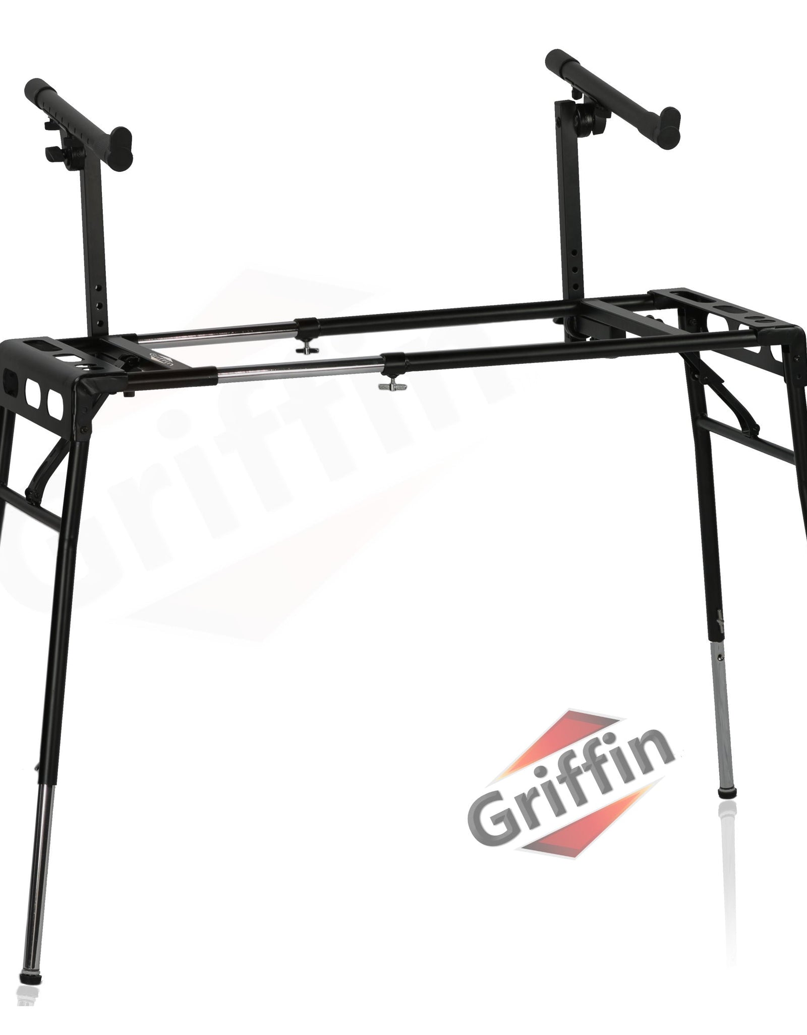 GRIFFIN 2-Tier DJ Coffin Workstation Stand - Double Table Top Keyboard & Laptop Holder - Duel Level Digital Piano Rack Mount Platform for Studio Mixer by GeekStands.com