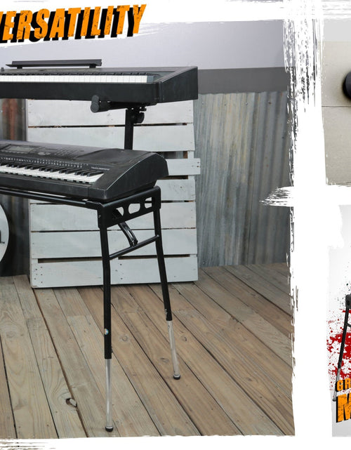 Load image into Gallery viewer, GRIFFIN 2-Tier DJ Coffin Workstation Stand - Double Table Top Keyboard &amp; Laptop Holder - Duel Level Digital Piano Rack Mount Platform for Studio Mixer by GeekStands.com
