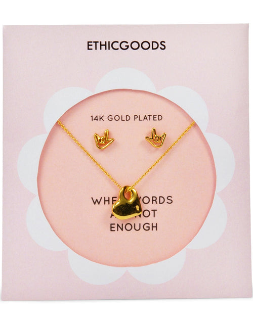 Load image into Gallery viewer, I Love You Classic Gold Earrings &amp; Necklace Set by ETHICGOODS
