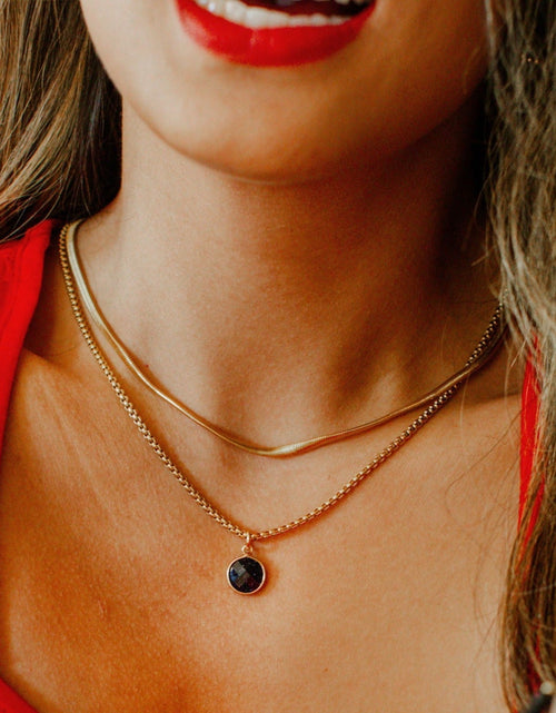 Load image into Gallery viewer, Black Agate Stone Pendant Classic Gold Necklace by ETHICGOODS
