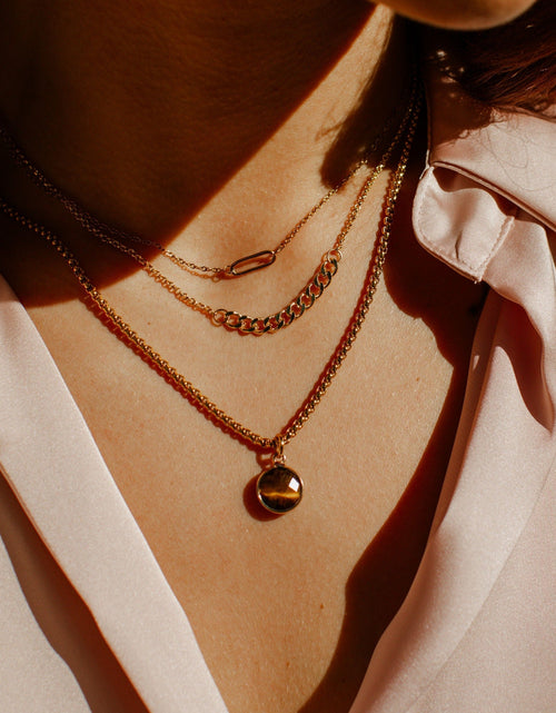Load image into Gallery viewer, Tiger's Eye Stone Pendant Classic Gold Necklace by ETHICGOODS
