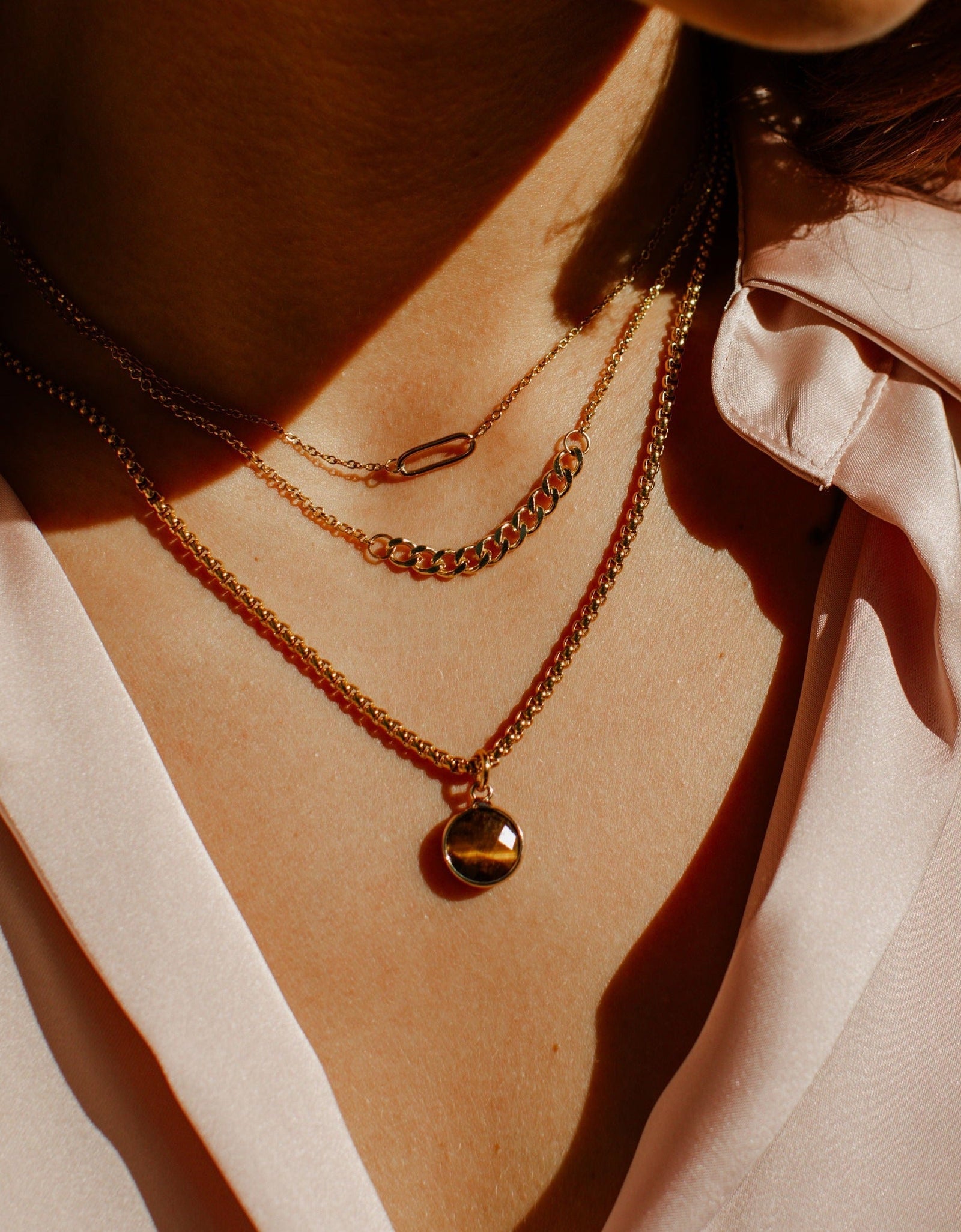 Tiger's Eye Stone Pendant Classic Gold Necklace by ETHICGOODS