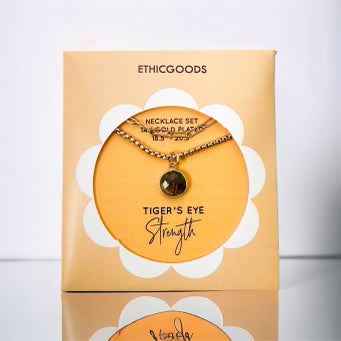 Load image into Gallery viewer, Classic Gold Stone Pendant Necklace Set - Paperclip Chain &amp; Tiger's Eye by ETHICGOODS
