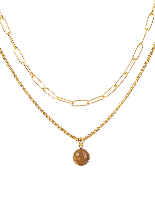 Load image into Gallery viewer, Classic Gold Stone Pendant Necklace Set - Paperclip Chain &amp; Tiger's Eye by ETHICGOODS
