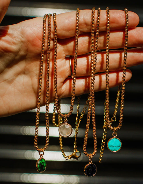 Load image into Gallery viewer, Malachite Stone Pendant Classic Gold Necklace by ETHICGOODS
