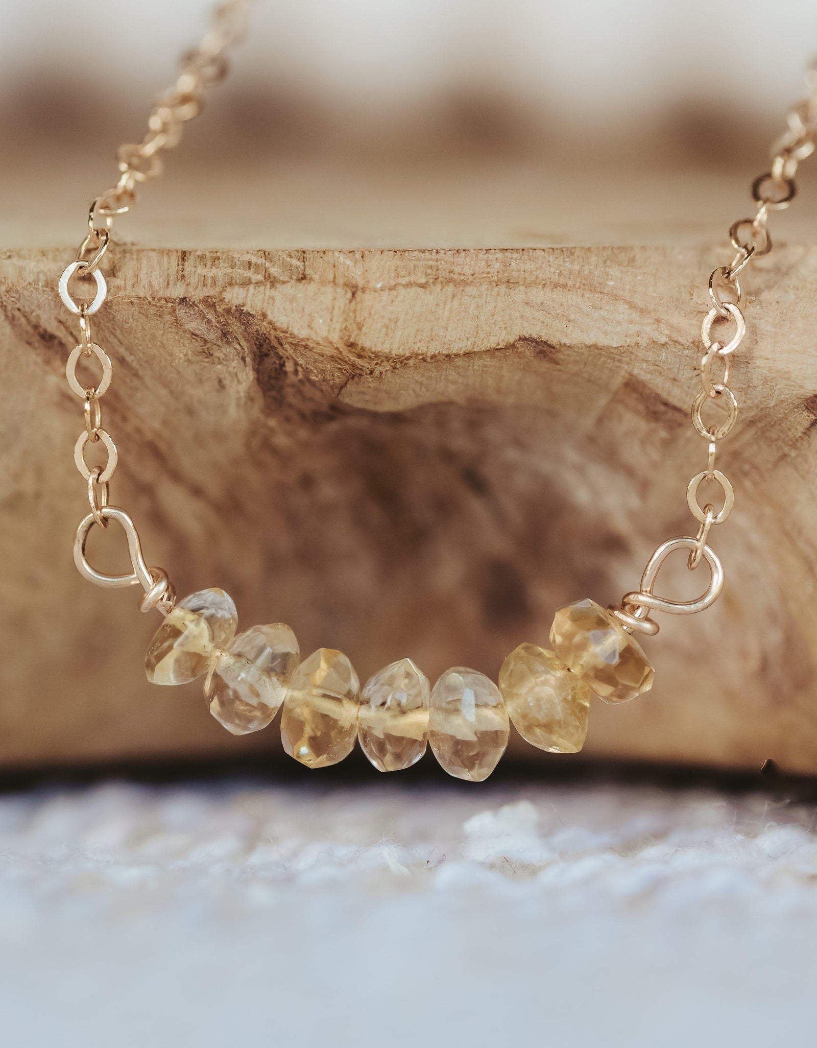 Yellow Citrine Beaded Bar Necklace by Salt and Sparkle