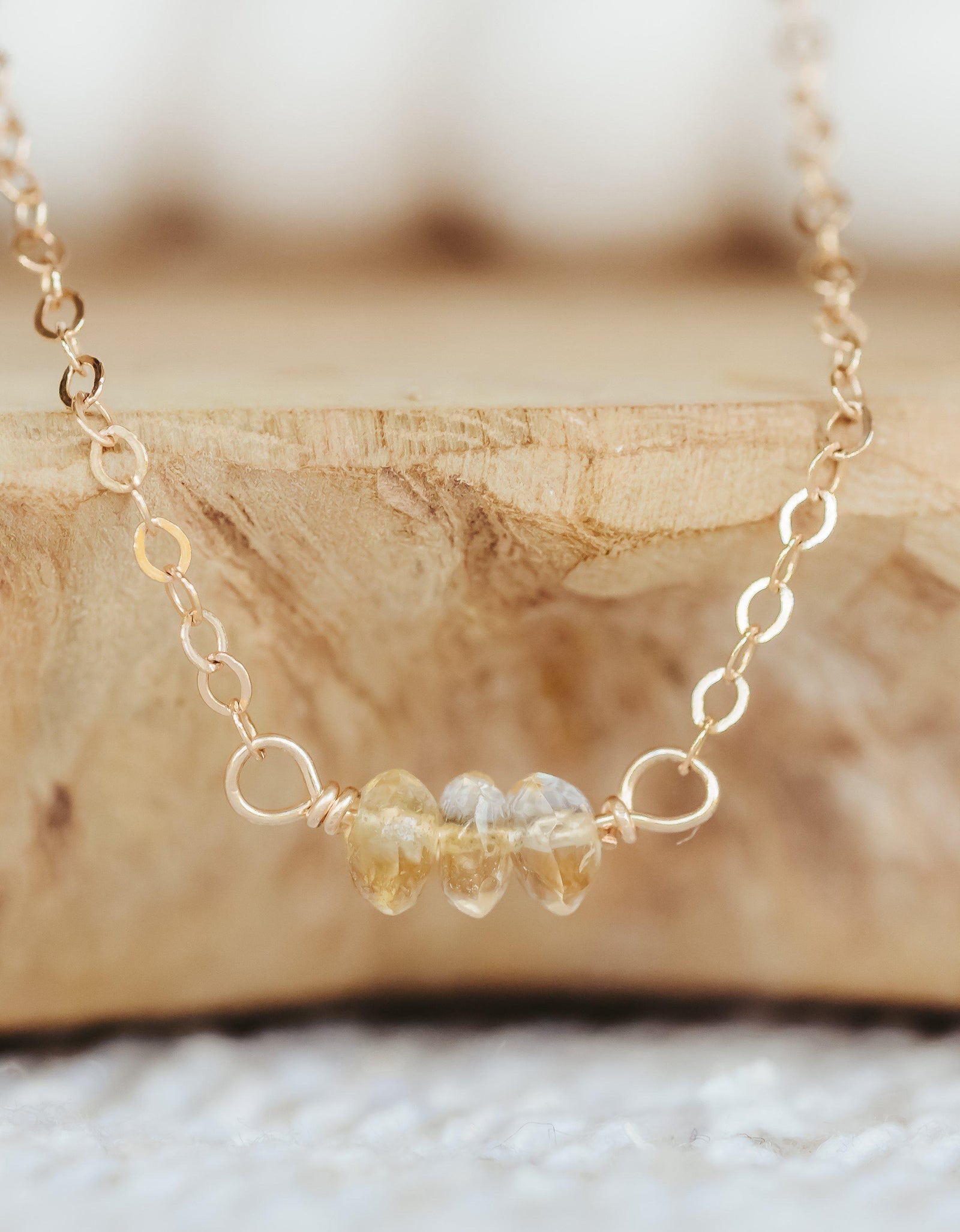 Yellow Citrine Beaded Bar Necklace by Salt and Sparkle