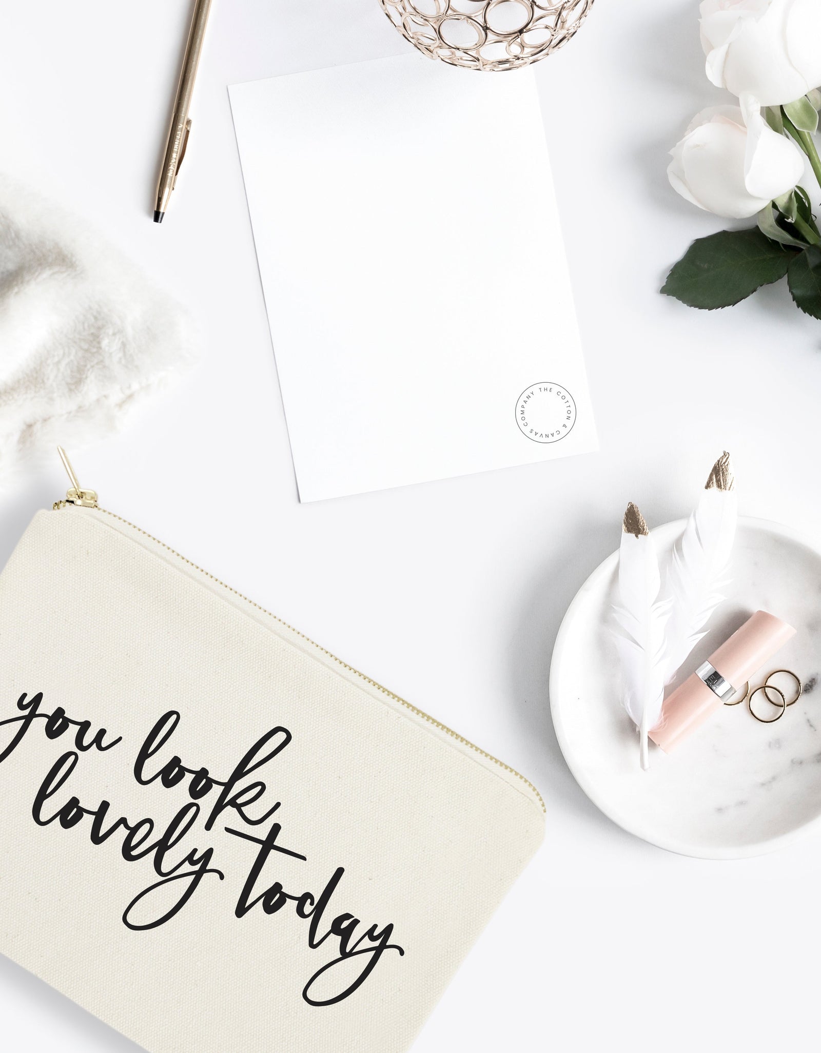 You Look Lovely Today Cotton Canvas Cosmetic Bag by The Cotton & Canvas Co.