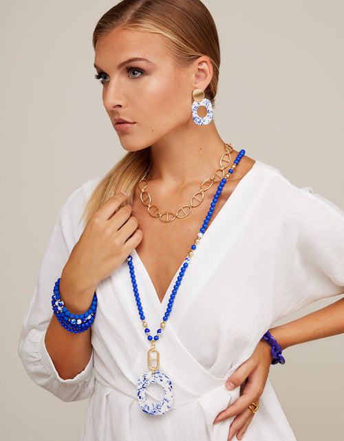 Load image into Gallery viewer, Blue Marbled Acetate Pendant Necklace by ZENZII

