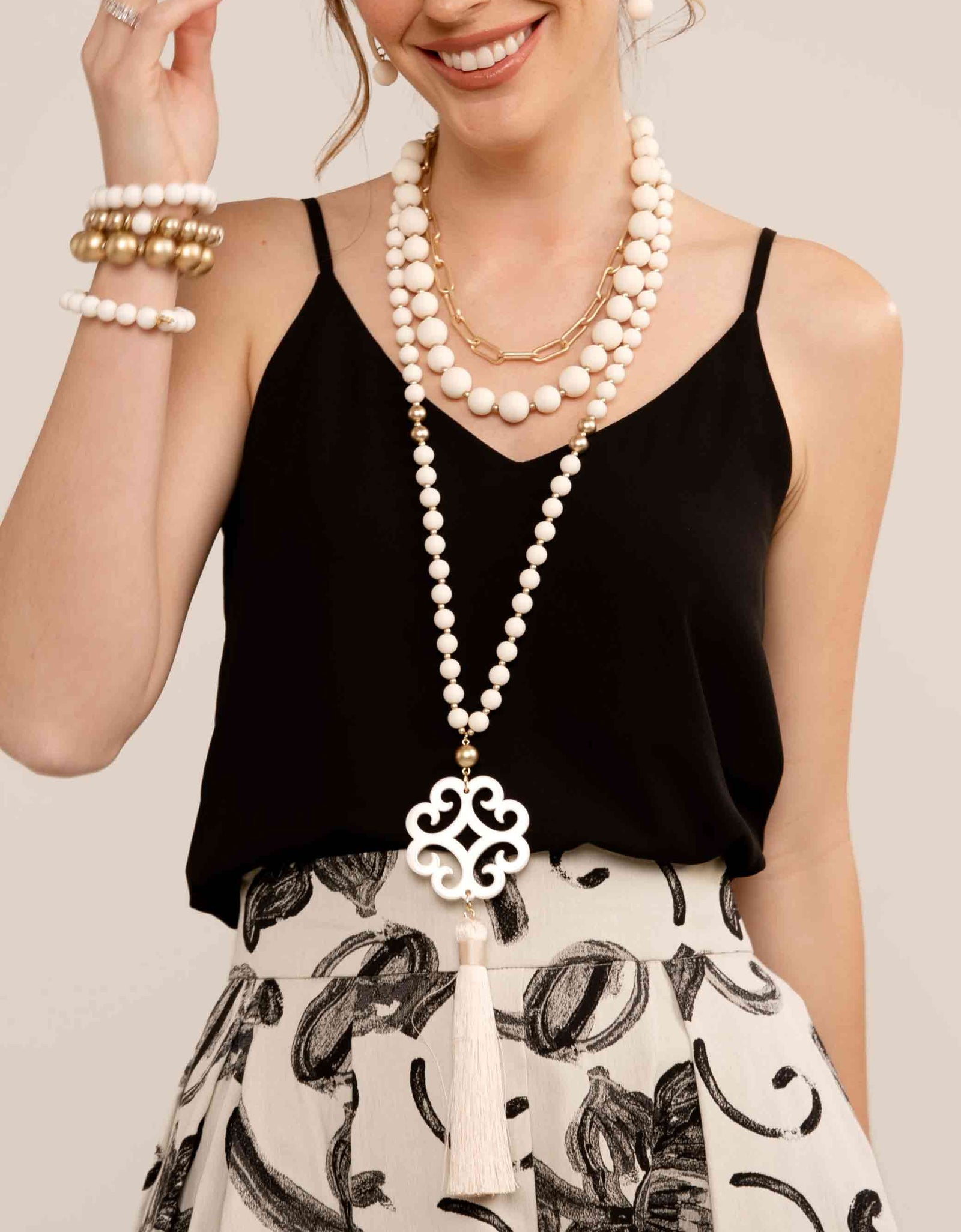 Jade Pendant Tassel Necklace by ZENZII