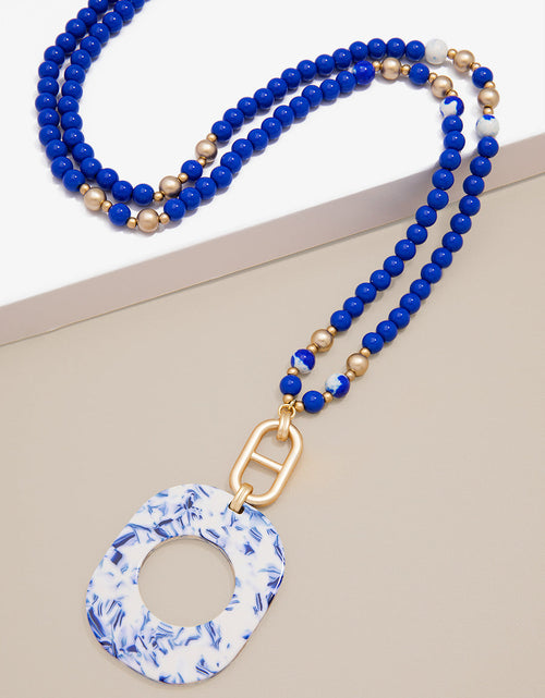 Load image into Gallery viewer, Blue Marbled Acetate Pendant Necklace by ZENZII
