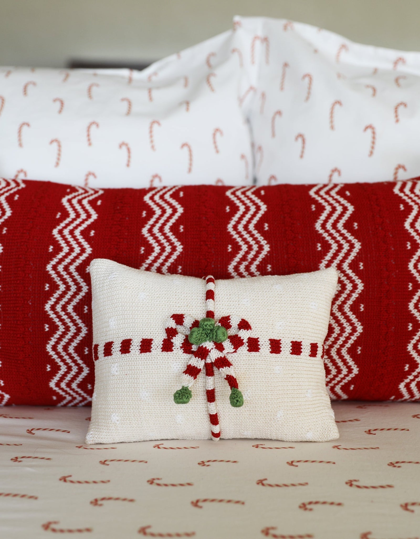 Red Zig-Zag Stripe Lumbar Pillow by Melange Collection