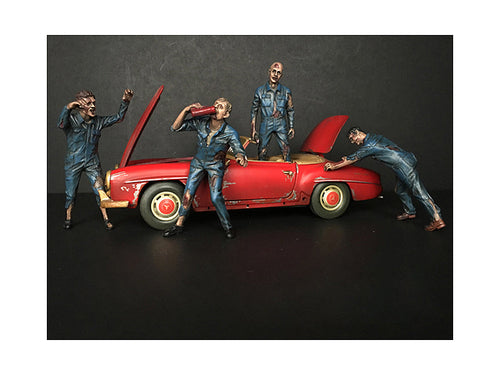Load image into Gallery viewer, Zombie Mechanics 4 Piece Figurine Set "Got Zombies??" for 1/24 Scale Models by American Diorama
