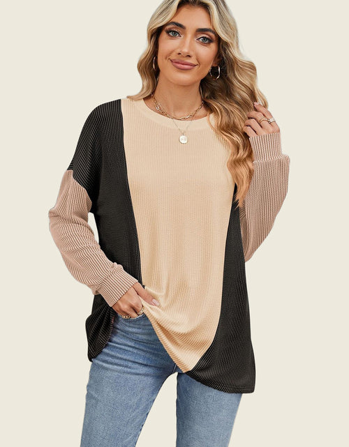 Load image into Gallery viewer, Double Take Texture Contrast Round Neck Long Sleeve T-Shirt
