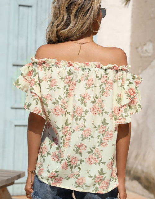 Load image into Gallery viewer, Shiny Floral Frill Trim Off-Shoulder Blouse
