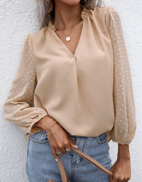 Load image into Gallery viewer, Ivy Lane Swiss Dot Frill Trim Puff Sleeve Blouse
