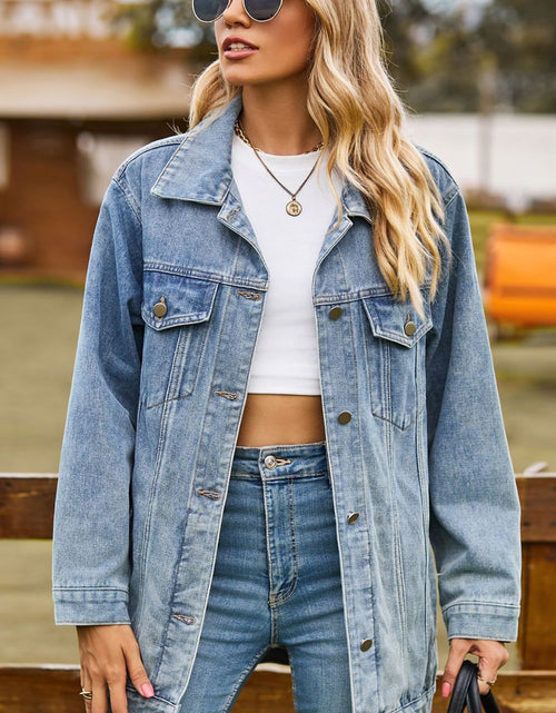 Load image into Gallery viewer, Buttoned Collared Neck Denim Jacket with Pockets
