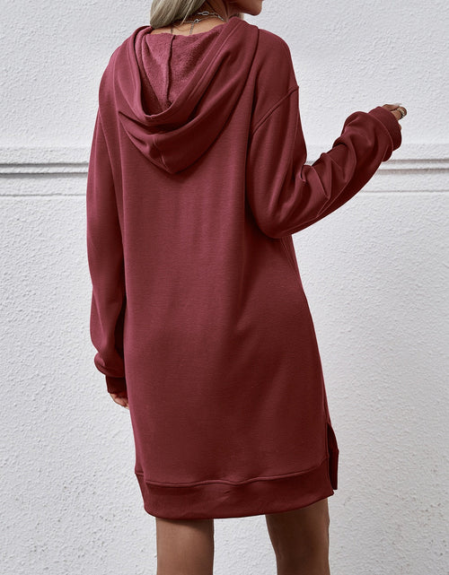 Load image into Gallery viewer, Slit Long Sleeve Hooded Dress with Pocket
